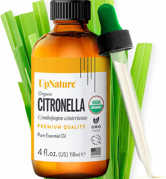 Organic Citronella Essential Oil Huge 4 OZ – USDA Certified Organic, Pure Citronella Oil, Therapeutic Grade, Undiluted, Non-Gmo – Mood Boost, Aromatherapy with Dropper